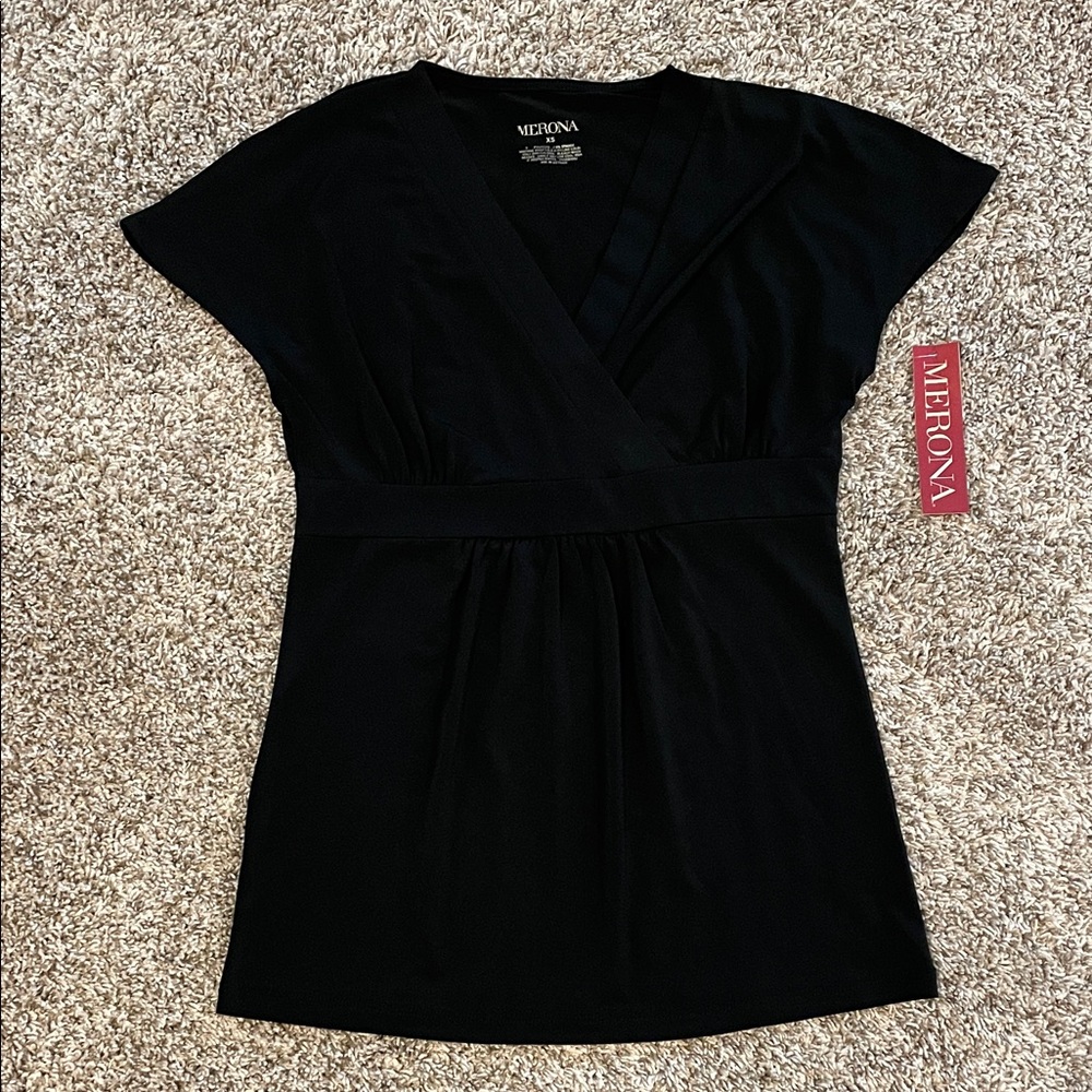 Merona Classic Black V-Neck wrap Top size XS